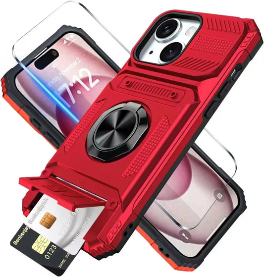 Military Quality Case for iPhone 11 13 14 15 16 Pro Max Magnetic Rotated Ring Kickstand Heavy Duty Drop Protection Wallet Cover