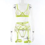 Sexy Lingerie Set Women Transparent Lace Neon Mesh with Seamless Bra and Panty Ultra Hot Erotic Garter Belt