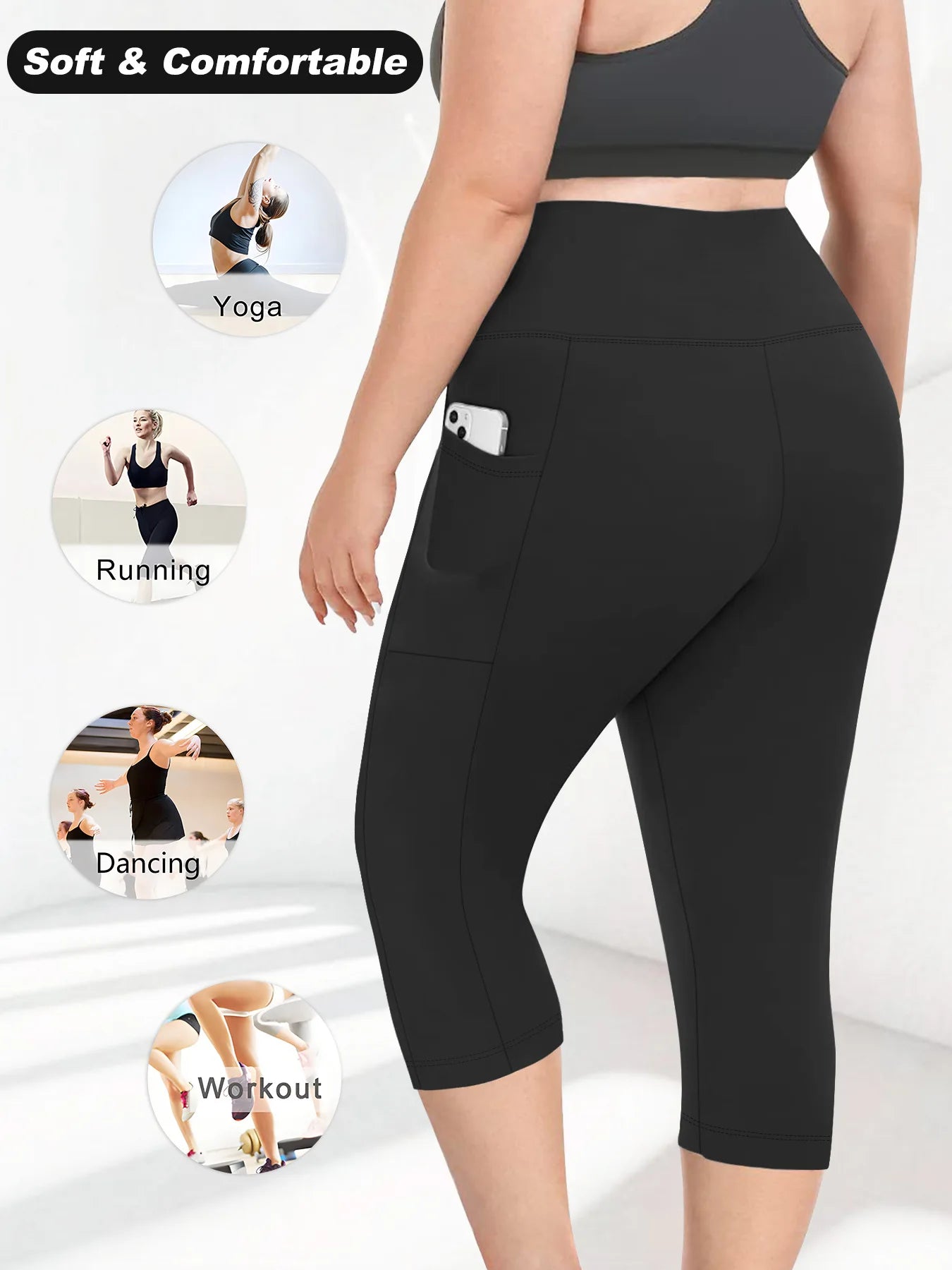 Women High Waist Plus Size 7/8 Yoga Leggings with Pockets Milk Silk Breathable Sport Women's pantss Base Leggings for Fitness