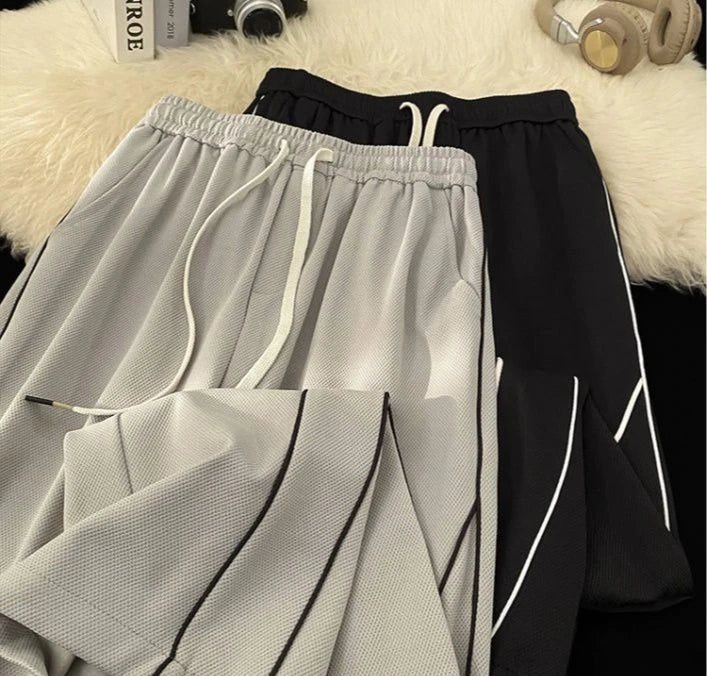 Men’s Lightweight Waffle Pants Summer Thin Joggers 2026 Drawstring Stripe Casual Sports Trousers for Daily Wear