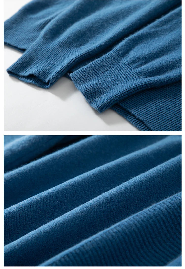 Autumn and winter new 100% pure wool men's semi-turtle neck loose knit solid color Joker casual knit bottoming shirt.