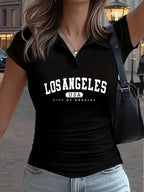 Summer women's white short sleeved POLO T shirt loose and comfortable soft vacation punk style