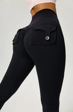 TRY TO BN Yoga Pants Pocket Back Flare Leggings Sports Fitness High Waisted Scrunch Leggings Workout Trousers Gym Woman Clothing