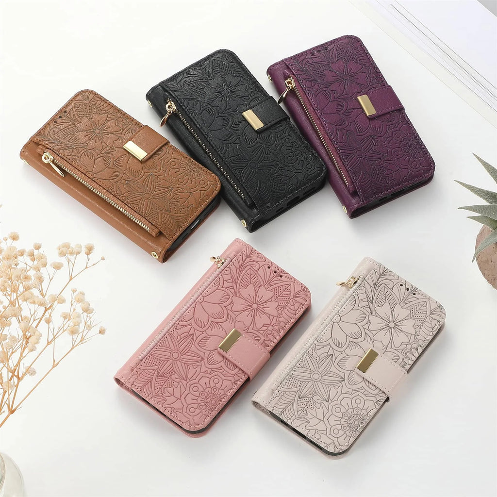 Compatible with iPhone 17/16e/15/14/13/12 Pro Max 16 Plus Lanyard Zipper Wallet Case Dual Card Holder Flip Stand Magnetic Buckle
