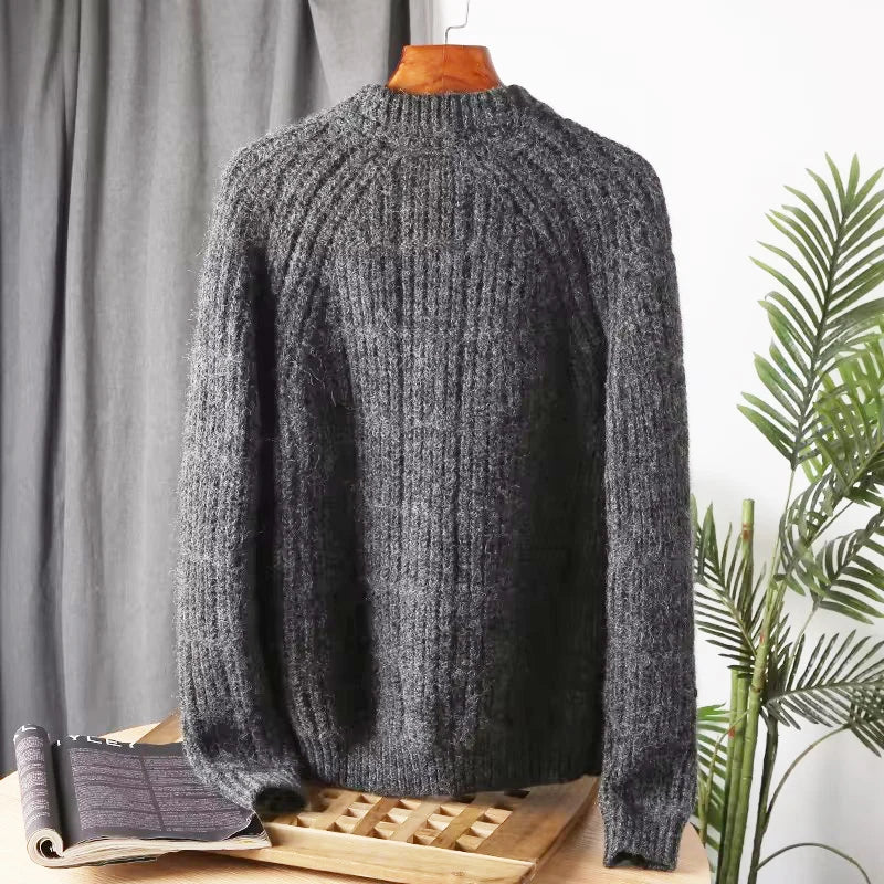 Wool Men Pullover Autumn Winter Thickening Warm Knitting Sweater Round Neck Raglan Sleeve Solid Long-Sleeve Casual Woolen Tops
