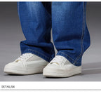 8XL Elastic Waist Men's Jeans, Loose Straight Leg Stretch Denim Pants, Plus Size Casual Streetwear, Big Size Relaxed Fit Trouser