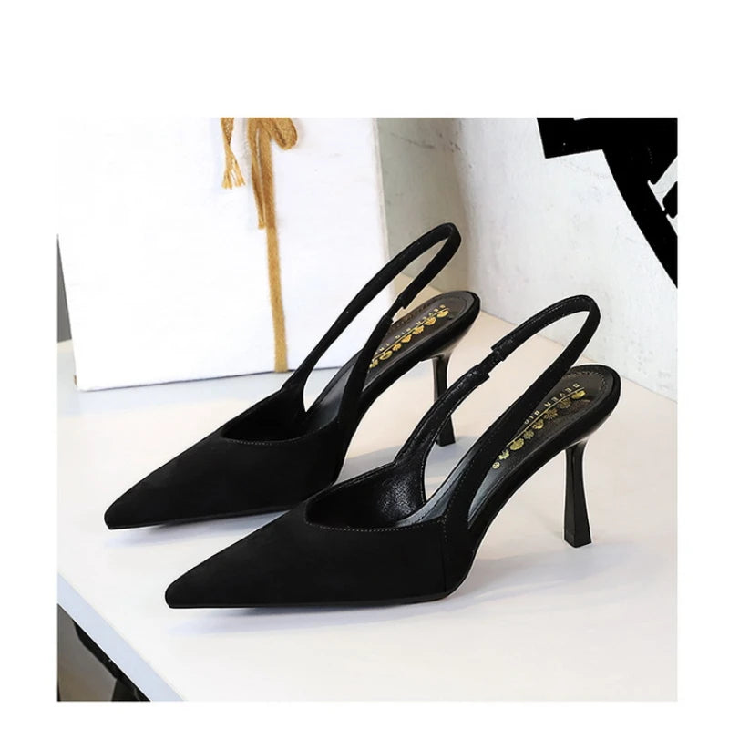 Fashionable Banquet Empty High Heel Shoes For Women's Shoes Thin Heel Pointed Toe Hollow Single Shoes For Women's Shallow Mouth