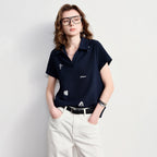 TOYOUTH Women Polo T-Shirt 2026 Summer Joint Name with Gongchangzhang Embroidered V-Neck Age-Reducing Trendy Tops