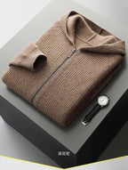 New Men's Thick Zipper Hoodie Cardigan100% Merino Wool Knitted Sweater Casual Loose Autumn/Winter Warm Hoodie Long Sleeve Jacket