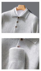 Autumn And Winter New 100 Pure Wool Sweater Men's POLO Collar Button Loose Pullover Sweater Cashmere Knitted Bottoming Shirt