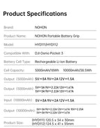 NOHON Camera Handheld Gimbal Charger for DJI Osmo Pocket 4 Pro 3 Battery Handle 10000mAh 5000mAh Portable Power Bank 22.5W