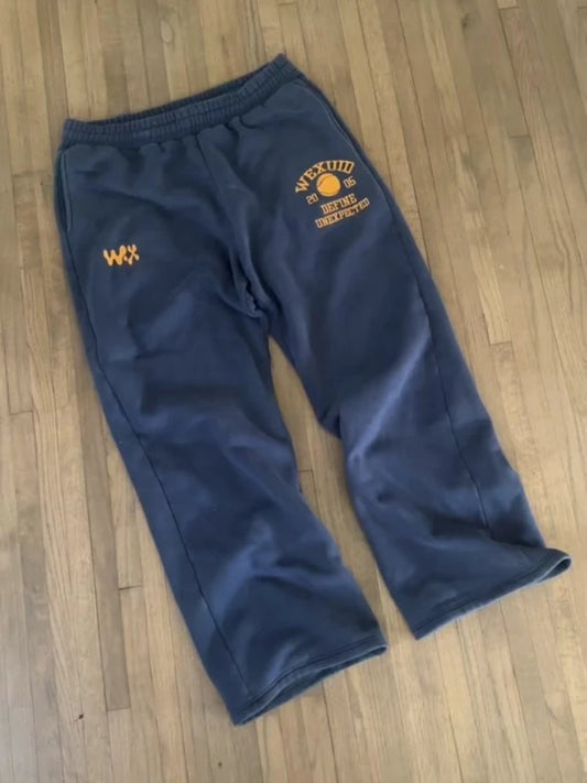 Y2K Retro Navy Sweatpants Letter Badge Embroidery Casual Pants American Trend Hip Hop Streetwear Terry Unisex Baggy Sport Pants