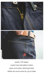 Maden Retro 14.5oz Selvedge Raw Denim for Men's Jeans with YKK Zipper Fly Embroidery Straight Jeans Classic Solid Color Trousers