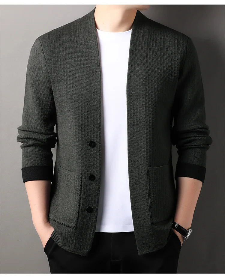 Solid Color Men's Knitted Cardigan Spring Autumn New Fashion Casual Wearable Sweater Middle-aged Coat