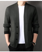 Solid Color Men's Knitted Cardigan Spring Autumn New Fashion Casual Wearable Sweater Middle-aged Coat