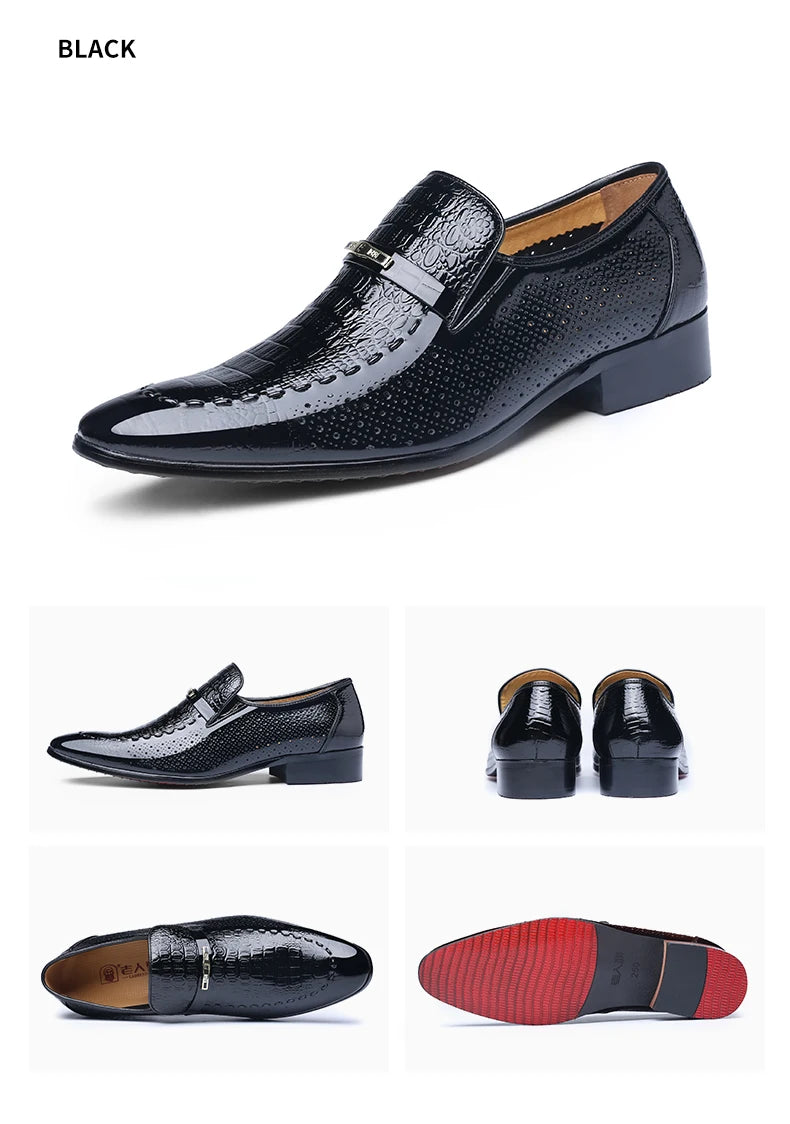 LAORENTOU true cowhide breathable perforated leather shoes with pointed tips, British business dress perforated leather sandals