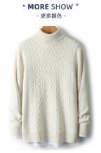 Fall/Winter 100% Wool Men's Turtleneck Thicken Sweater Jacquard Solid Cashmere Knitted Bottom Shirt