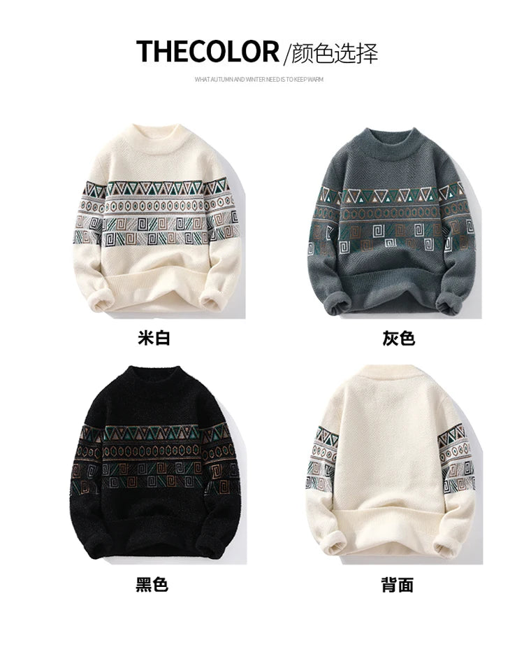 Men's Fashion stripe pattern Sweaters 2024 Autumn/Winter Loose Knittwear Men sweater youth Thick Warm wool pullovers M-4XL ﻿