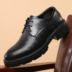 New Men Hollow Summer Platform High Heel 5/8/10 CM Height Growth Formal Men Derby Leather Shoes Man Wedding Dress Shoes Elevator