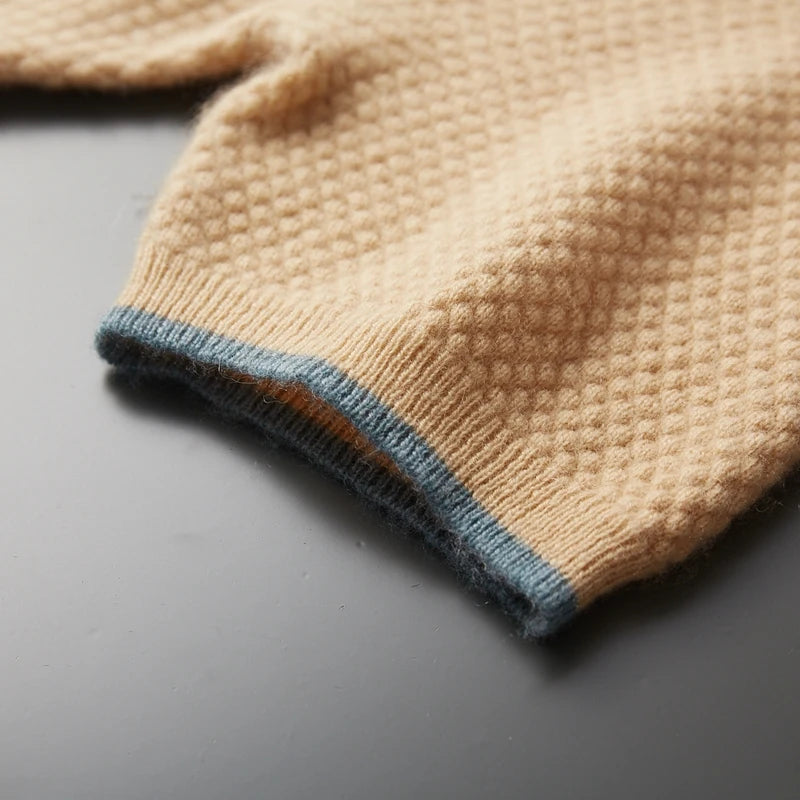 ZOCEPT 100% Cashmere Short Sleeve Sweater Autumn Winter New Casual Business Knitted Button-up Polo Collar Pullover for Men