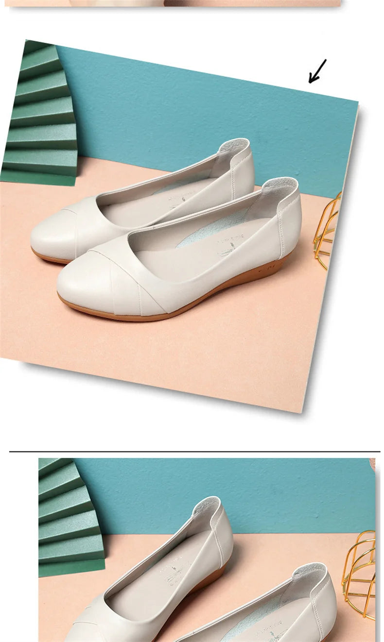 Women Fashion Light Weight Wedge Heel Comfort Spring Autumn Shoes Casual Sweet  Black Leather Soft Bottom Flat Shoes