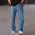 Men Casual LooseStraight Leg Dress Pants Elastic Drawstring Waist Front Seam Plain Wide Leg Trousers Daily Street Vacation Relax