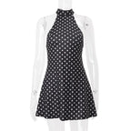 Polka Dot Elegant Off Shoulder Sleeveless Backless High Waist Halter Mini Dress Y2K Summer Fashion Club Party Vestidos
