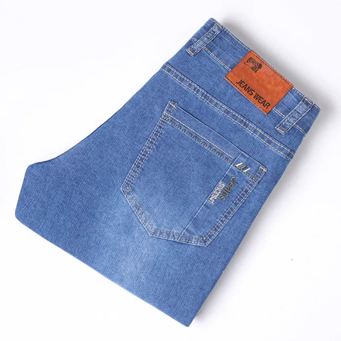 2026 Summer Thin Men's Elastic Cotton Jeans Fashion Blue Comfortable Business Straight Casual Pants Brand Male Clothes Trousers