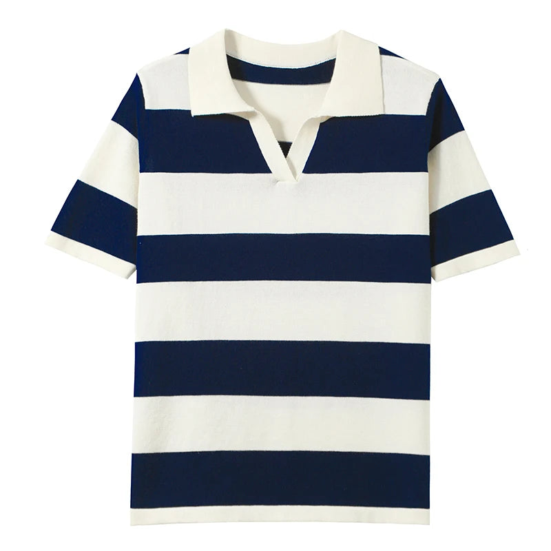 WinvyNee Summer Half Sleeved Women's Solid Polo Shirt Casual Cotton Striped Top T-shirt Women Clothing Casual Knitted A1002022