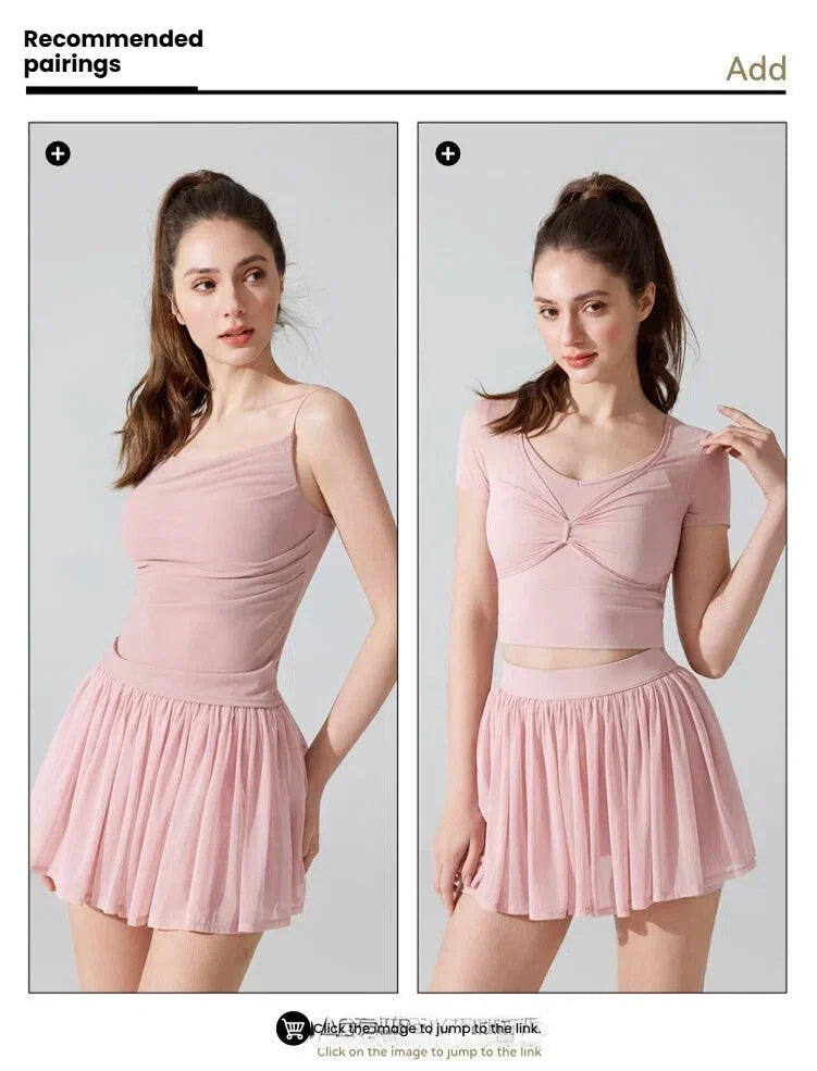 Fashion Mesh Pleated Sports Skirt Anti-Peek Short Skirt Running Fitness Badminton Tennis Skirt Sexy Clothes For Women