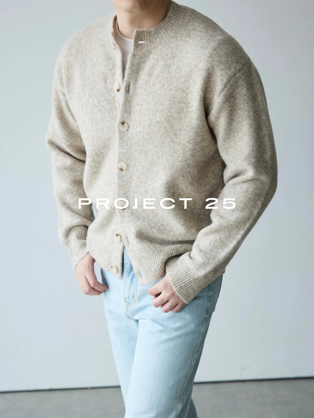 PROJECT 25 Men's Vintage Melange Wool Cropped Button-Down Cardigan – Relaxed Fit Heathered Knit Sweater