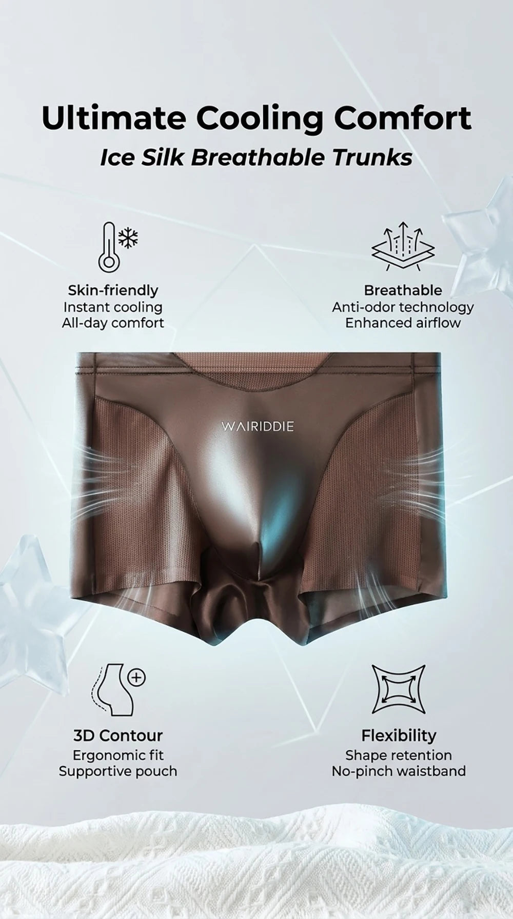 1/3PCS Luxury Satin-like Ice Silk Men Underwear Cool Breathable Double-side Mesh Men's Panties High Elastic Seamless Lingeries