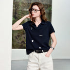 TOYOUTH Women Polo T-Shirt 2026 Summer Joint Name with Gongchangzhang Embroidered V-Neck Age-Reducing Trendy Tops