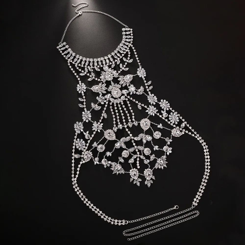 New Arrival Exaggerated Rhinestone Body Chain Fashion Evening Party Shiny Chest Chain Accessories Women Body Chain Jewelry