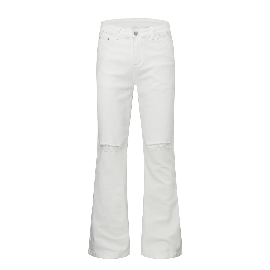 Urban Street Mens Slim Fit Flared Jeans White Black Distressed Jeans Overall Y2k Solid Color Washing Skinny Jeans Men Ripped