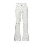 Urban Street Mens Slim Fit Flared Jeans White Black Distressed Jeans Overall Y2k Solid Color Washing Skinny Jeans Men Ripped