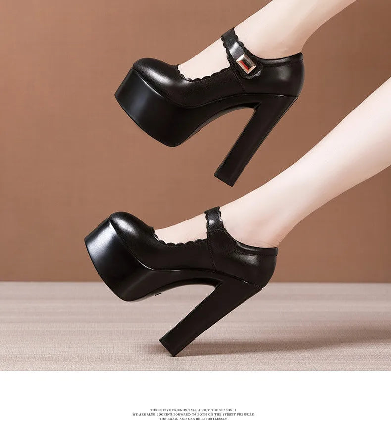 15cm Small Size 32-43 Extremem Block High Heels Shoes 2026 Fall Shallow Thick Chunky Platform Shoes Women Pumps Sexy Model Party
