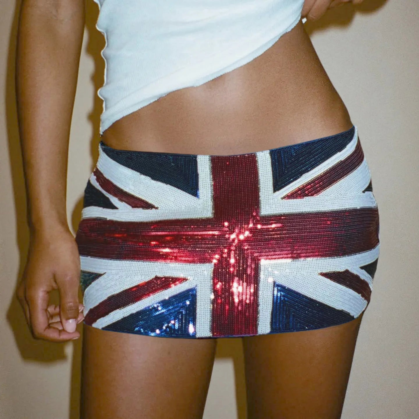 European and American flag print sequin wrapped hip skirt, cross-border slimming and slimming street style short skirt