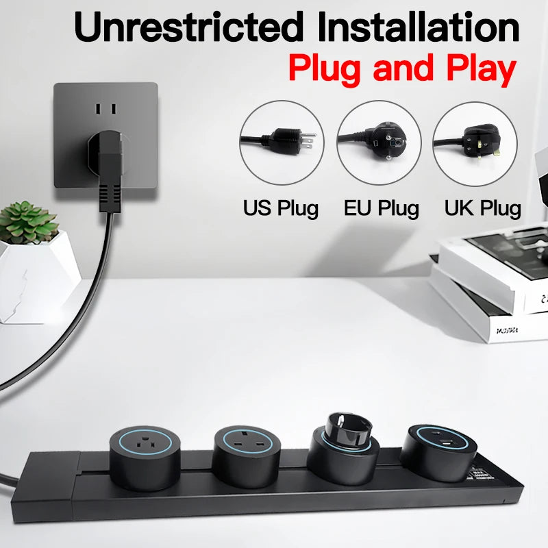 Wall Mounted Power Track Socket US EU UK Plug Adapter 40/50cm Office Electrical Outlet Wall socket USB Type C Grey Black