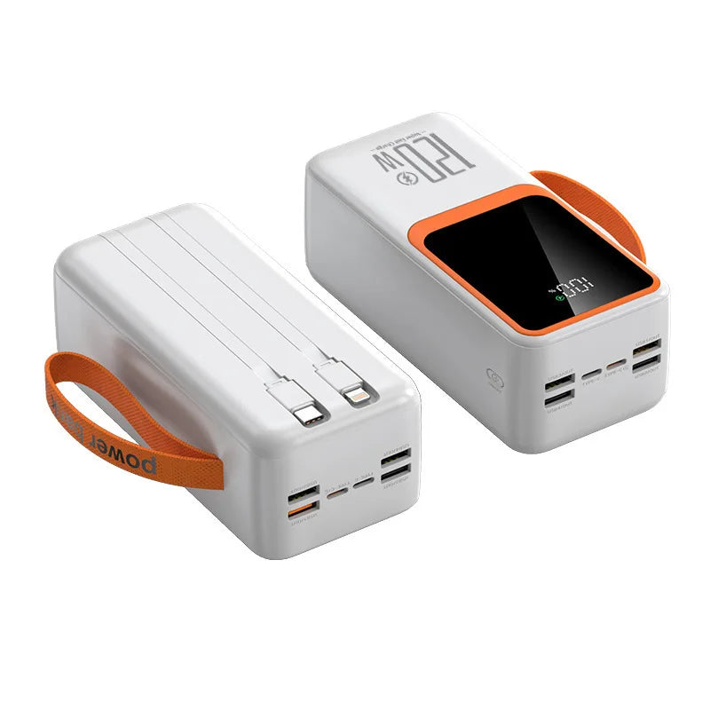 120W 50000mAh Power Bank for IPhone Samsung Xiaomi Mobile Phone Built-in Cable with Digital Display and Two-way Fast Charging