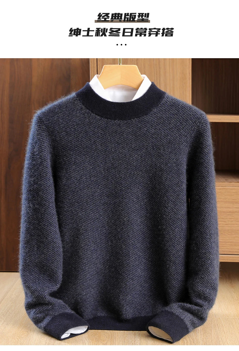 100% pure cashmere men's high-end brand semi-high neck thickened business casual autumn and winter mid-high neck base sweater