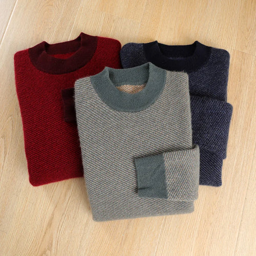 100% pure cashmere men's high-end brand semi-high neck thickened business casual autumn and winter mid-high neck base sweater