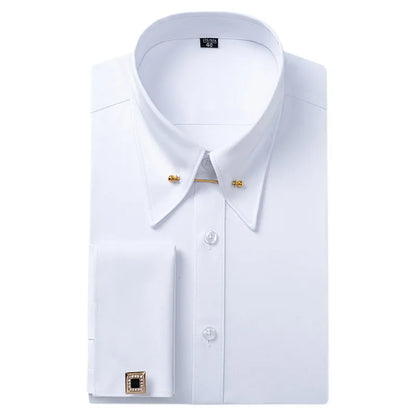 Men's Empire Neck French Cufflink Shirt Slim Fit Business Dress Assorted Cufflinks Lead Needle Large Tip Neck Men's White Shirt