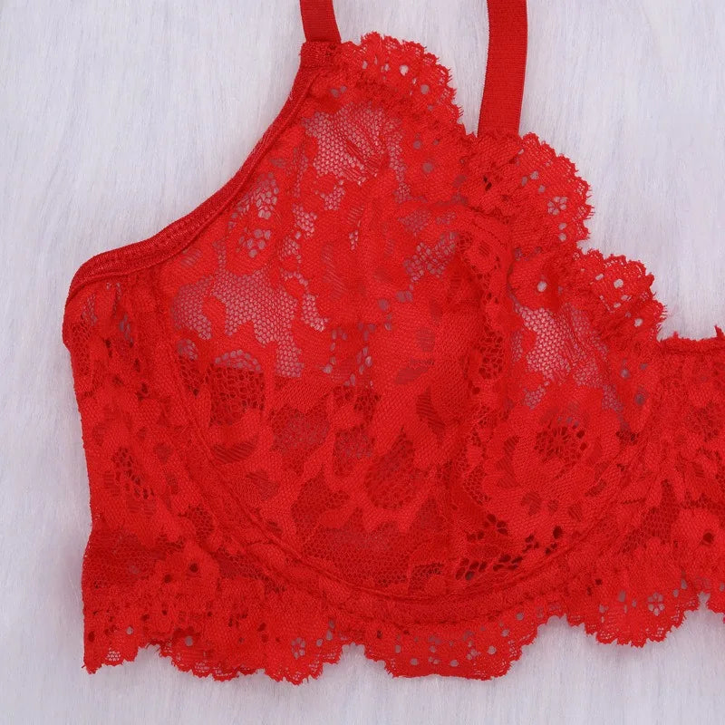 Tornova Sexy Lace Lingerie Suit for Women Mesh See-through Sexy Interesting Lingerie Two-Piece Ladies Body Shaping Underwear Set