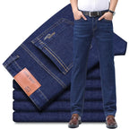 2026 Summer Thin Men's Elastic Cotton Jeans Fashion Blue Comfortable Business Straight Casual Pants Brand Male Clothes Trousers