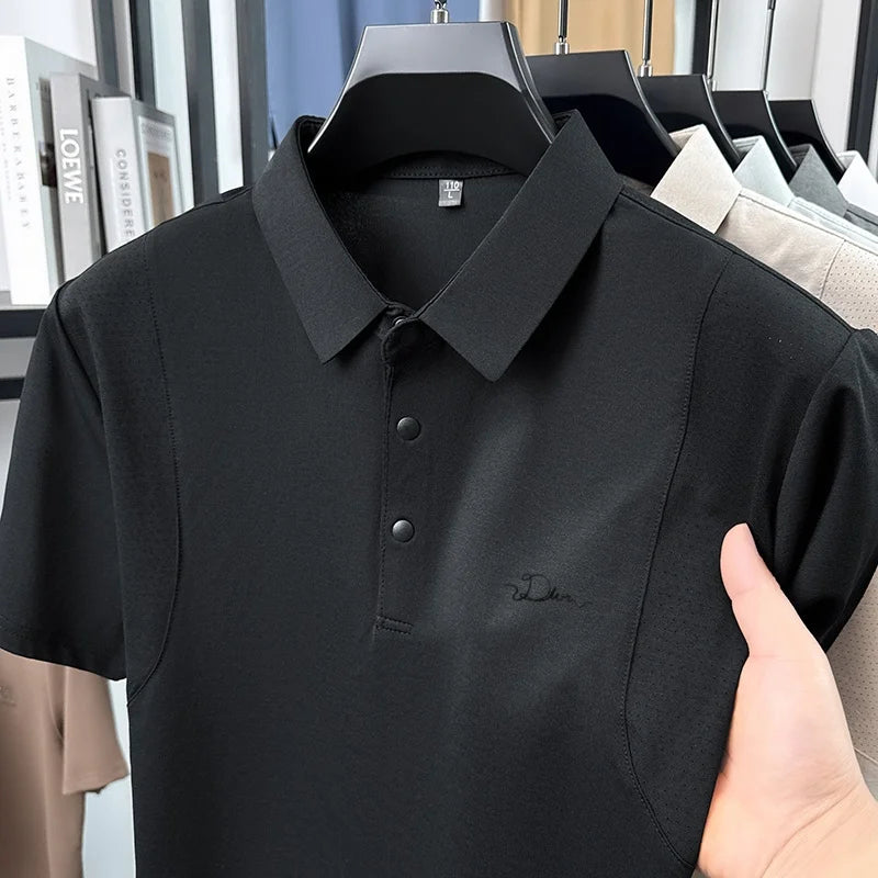 men's summer short sleeved sports polo shirt letter printed breathable t-shirt with air holes casual fashionable men's clothing