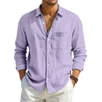 Men's Summer Long Sleeve Shirt Solid Color Loose Cotton Linen Shirt With Pockets Summer Breathable Fashion Casual Shirts for Men