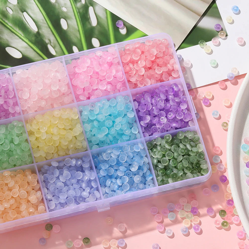 100pcs/lot 2x4mm Ice Seed Gradient Glass Beads Round Beads Colorful Uniform Rice Shape for DIY Handmade Jewelry Bracelet Making