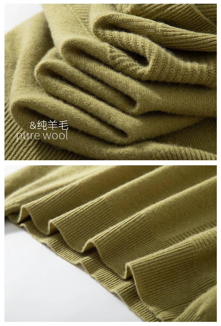 Autumn and winter new 100% pure wool men's semi-turtle neck loose knit solid color Joker casual knit bottoming shirt.