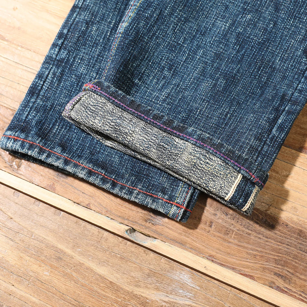 22oz Heavyweight 100% Cotton Washed Men's Selvedge Denim Jeans Taiwan Hand-spun Yarn Plant-dyed Standard Straight Fit Pants 5KM